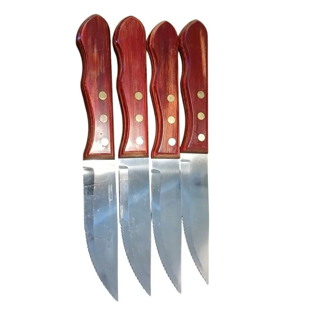 Tramontina Steak Knives‎ High Carbon Stainless Blade Wood Handle Brazil (4)